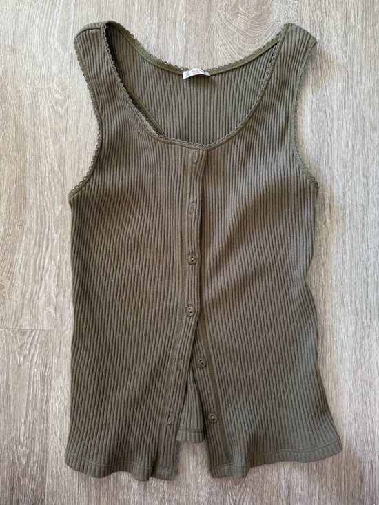 Free People Tops - Free People Intimately Ribbed Button Tank Olive XS